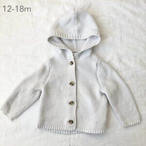 (🎨$3 PLAY) Old Navy 12-18 Months Baby Toddler White Knit Cotton Hood Cardigan